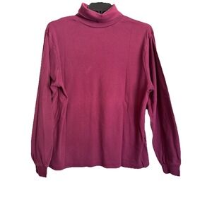 Eddie Bauer Womens 100% Cotton Knit Turtleneck Pullover Sweater Purple XL